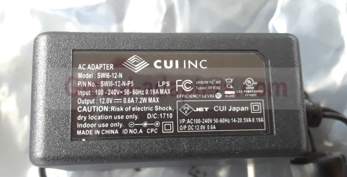 New 12V 0.6A CUI SWI6-12-N-P5 Power SUPPLY AC ADAPTER